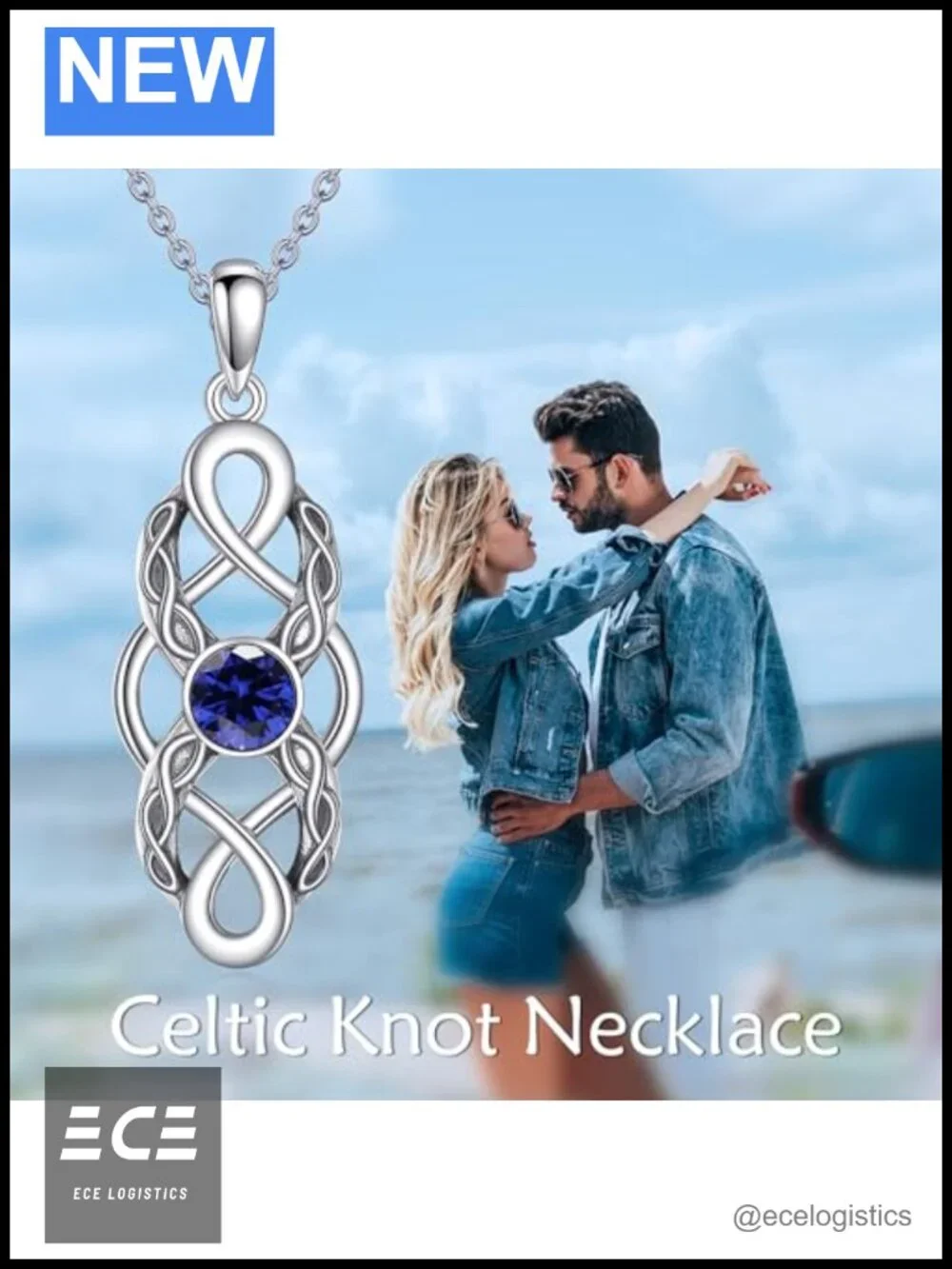 Celtic Knot Birthstone Necklace Sterling Silver Pendant Adjustable